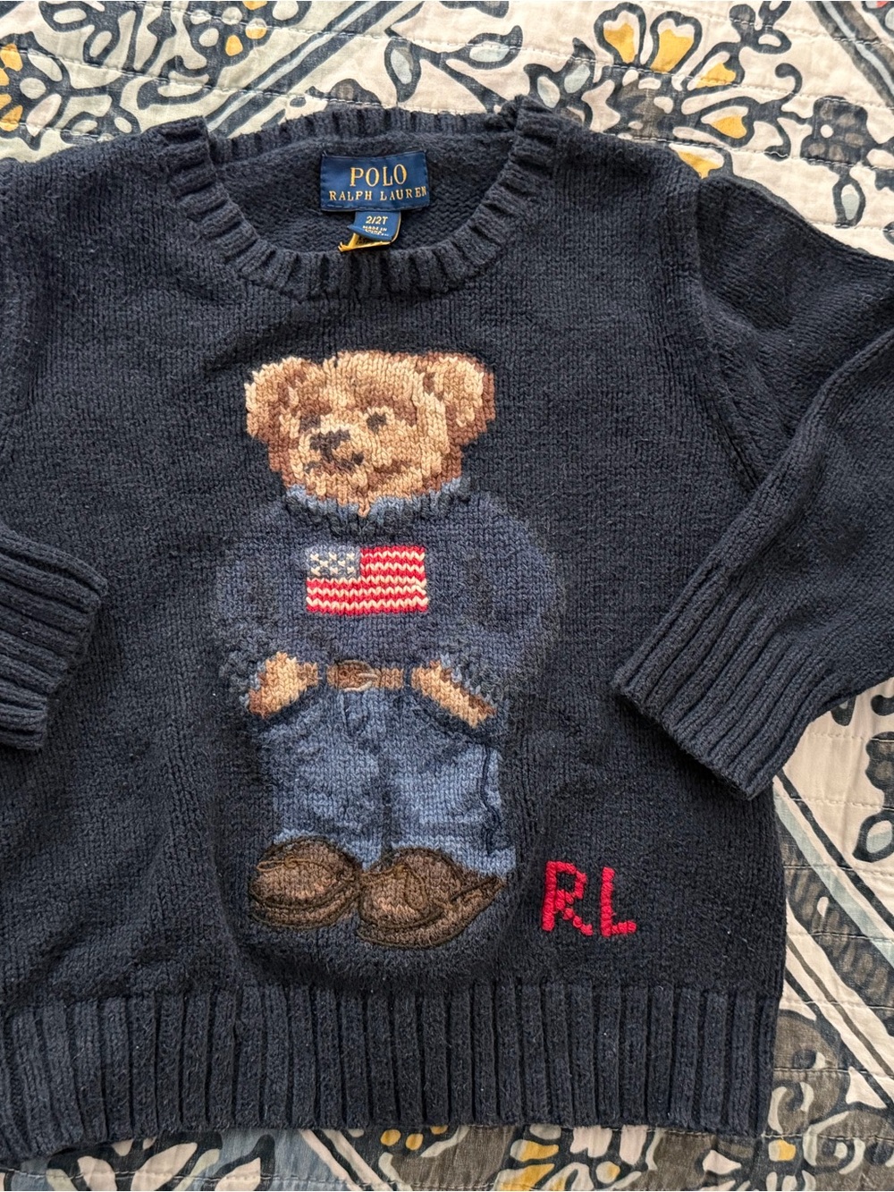 Polo by Ralph Lauren Navy Bear Crewneck Sweater with RL Initials